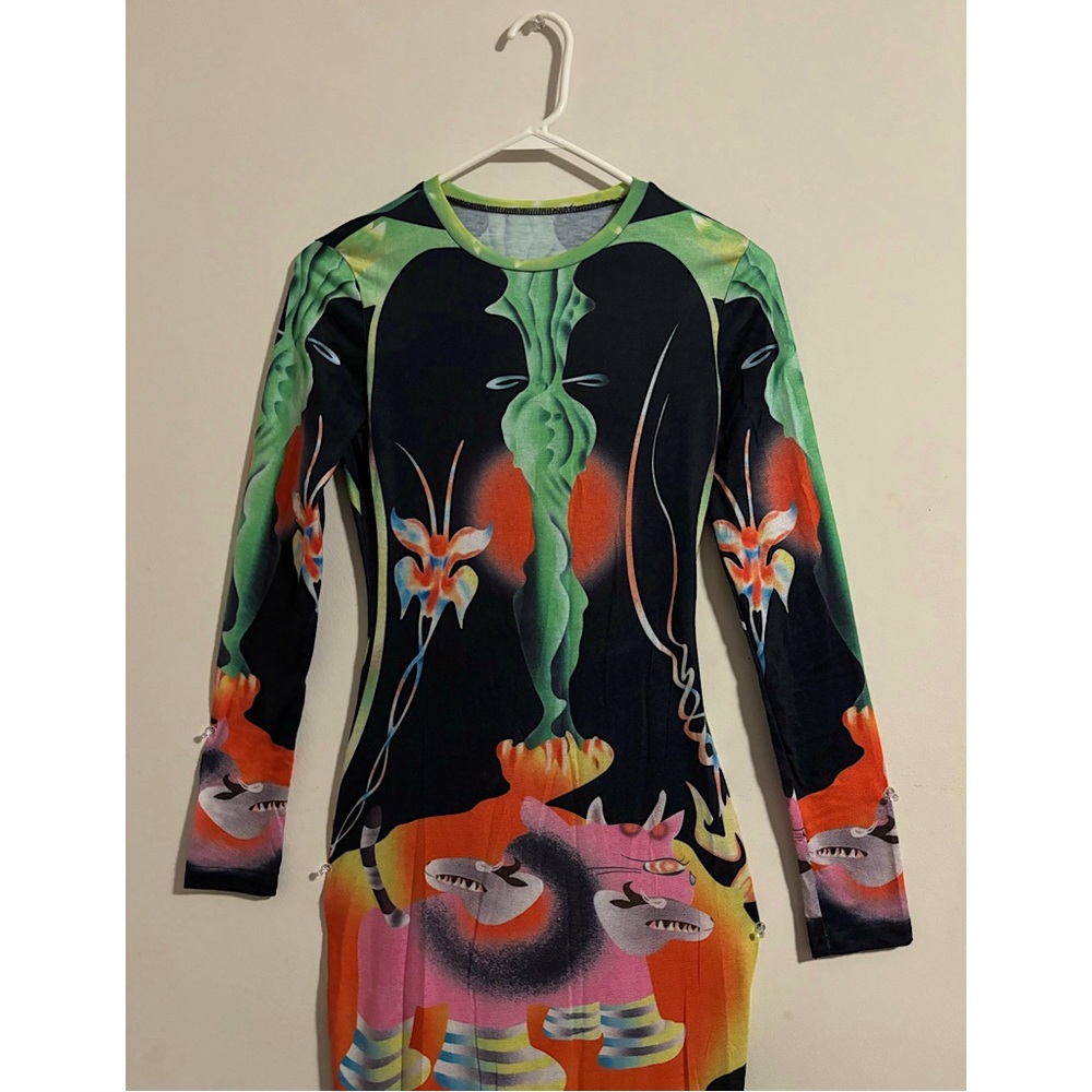 Graphic Printed Mesh Body-Con